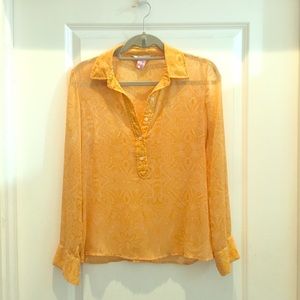 Semi-sheer paisley gold and white work shirt.